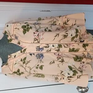 Floral Blouse with Lace Trim - Peach